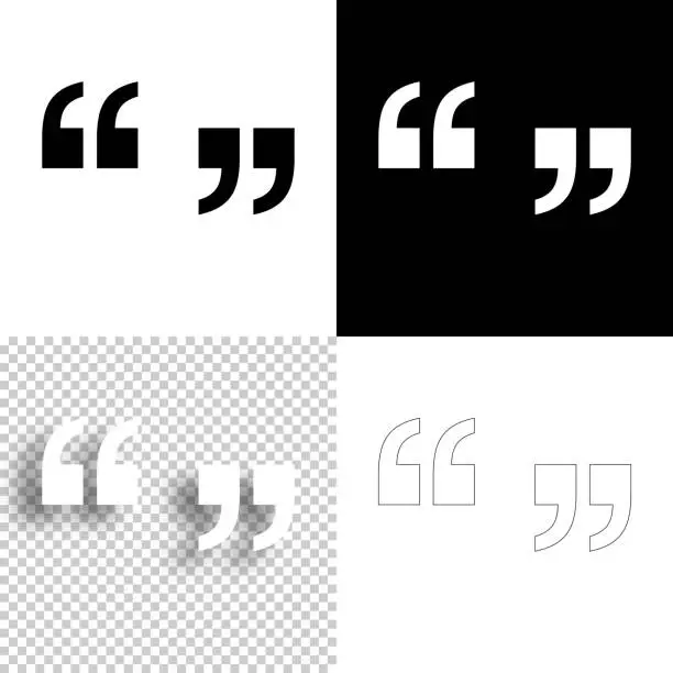 Vector illustration of Quotation marks. Icon for design. Blank, white and black backgrounds - Line icon