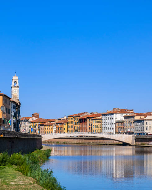 Embankment of the Arno river in Pisa, Italy on an autumn morning on Oct. 28, 2019.