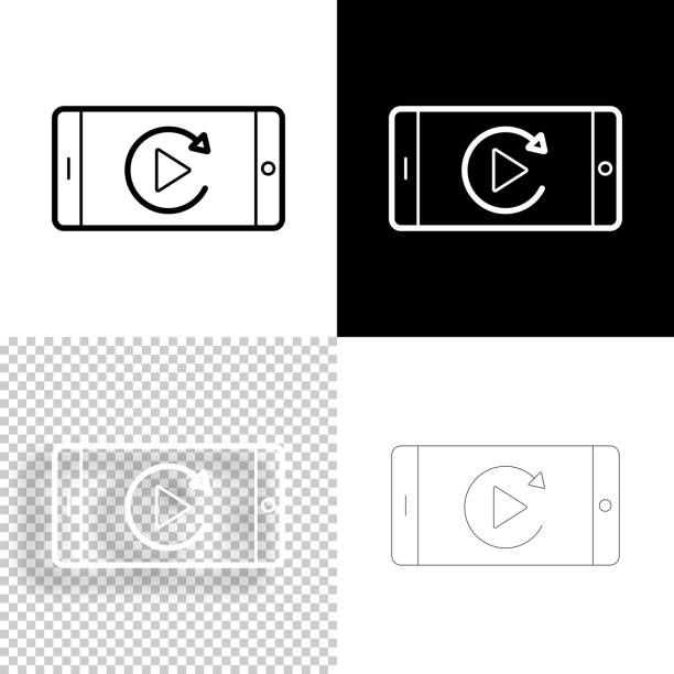 スマートフォンで再生します。デザインのアイコン。空白、白、黒の背景 - 線アイコン - black background video点のイラスト素材／クリップアート素材／マンガ素材／アイコン素材