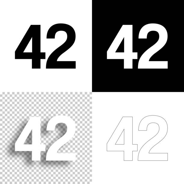 42 - Number Forty-two. Icon for design. Blank, white and black backgrounds - Line icon Icon of "42 - Number Forty-two" for your own design. Four icons with editable stroke included in the bundle: - One black icon on a white background. - One blank icon on a black background. - One white icon with shadow on a blank background (for easy change background or texture). - One line icon with only a thin black outline (in a line art style). The layers are named to facilitate your customization. Vector Illustration (EPS10, well layered and grouped). Easy to edit, manipulate, resize or colorize. Vector and Jpeg file of different sizes. number 42 stock illustrations