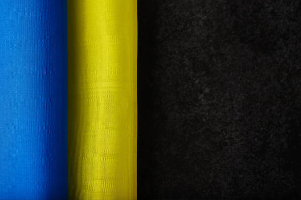 Ukrainian national flag on a black background.