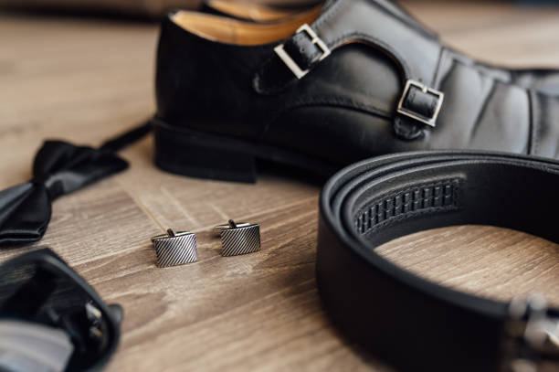 istock Set groom Bow tie, shoes Belts Cufflinks Watches Men's Accessories 1386828607