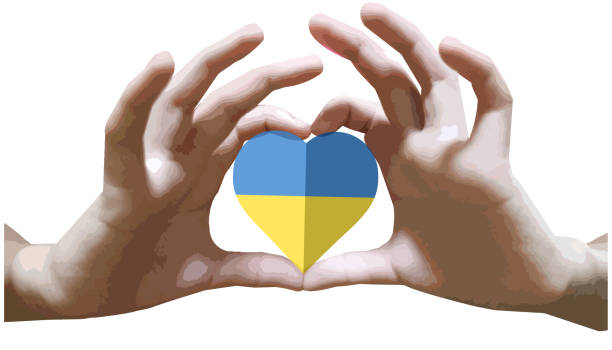 istock hand show stance. in the shape of a heart.stand with Ukraine.vector illustration. 1386836791