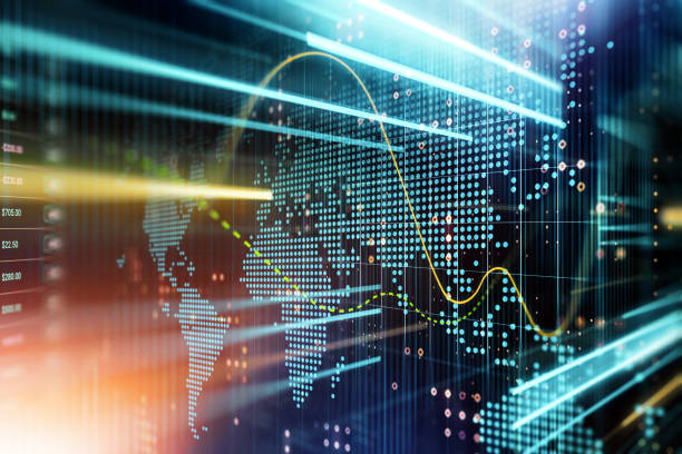 istock Digitally Generated Crypto Currency and Exchange Stock Chart for Finance and Economy Based Computer Software and Coding Display with Dotted World Map 1386838805
