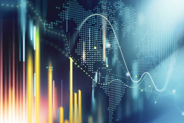 istock Digitally Generated Crypto Currency and Exchange Stock Chart for Finance and Economy Based Computer Software and Coding Display with Dotted World Map 1386838831