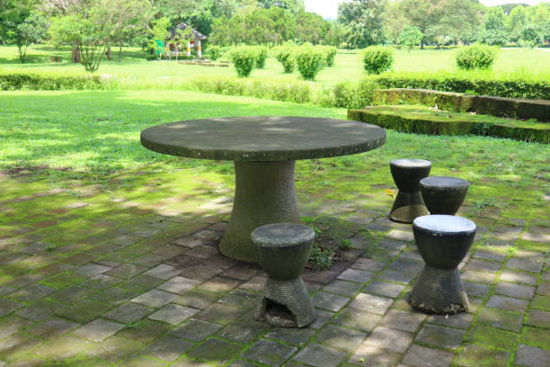 istock table and chairs made of natural stone 1386839155