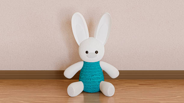 istock Cute bunny rabbit in blue sweater. 3d rendering illustration. 1386839231