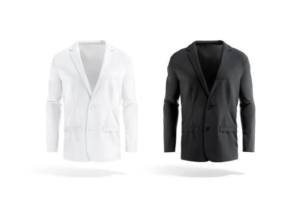 istock Blank black and white men blazer mockup, front view 1386840428