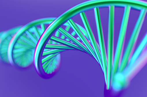 DNA helix molecular structure multi colored, 3d render.