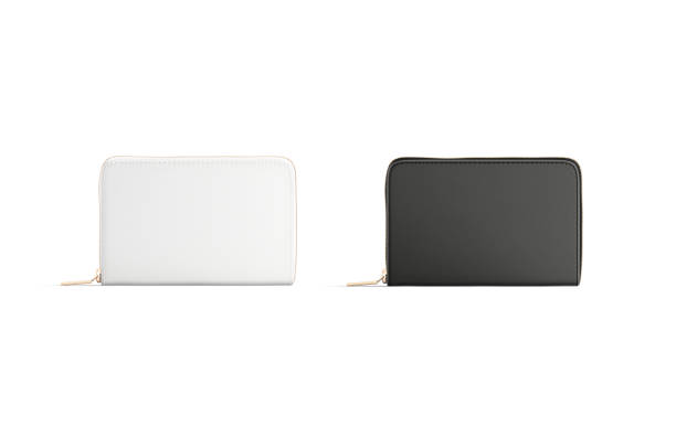 istock Blank black and white small money wallet mockup, front view 1386840456