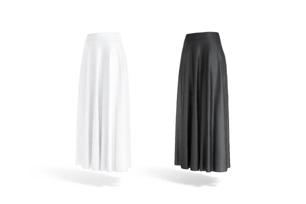 istock Blank black and white women maxi skirt mockup, side view 1386840669