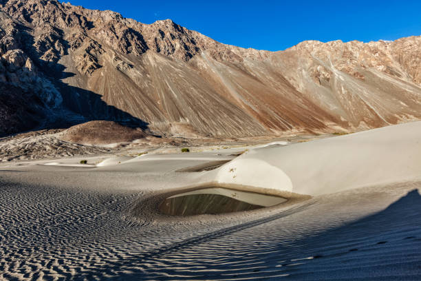 Sand dunes in Himalayas stock photo