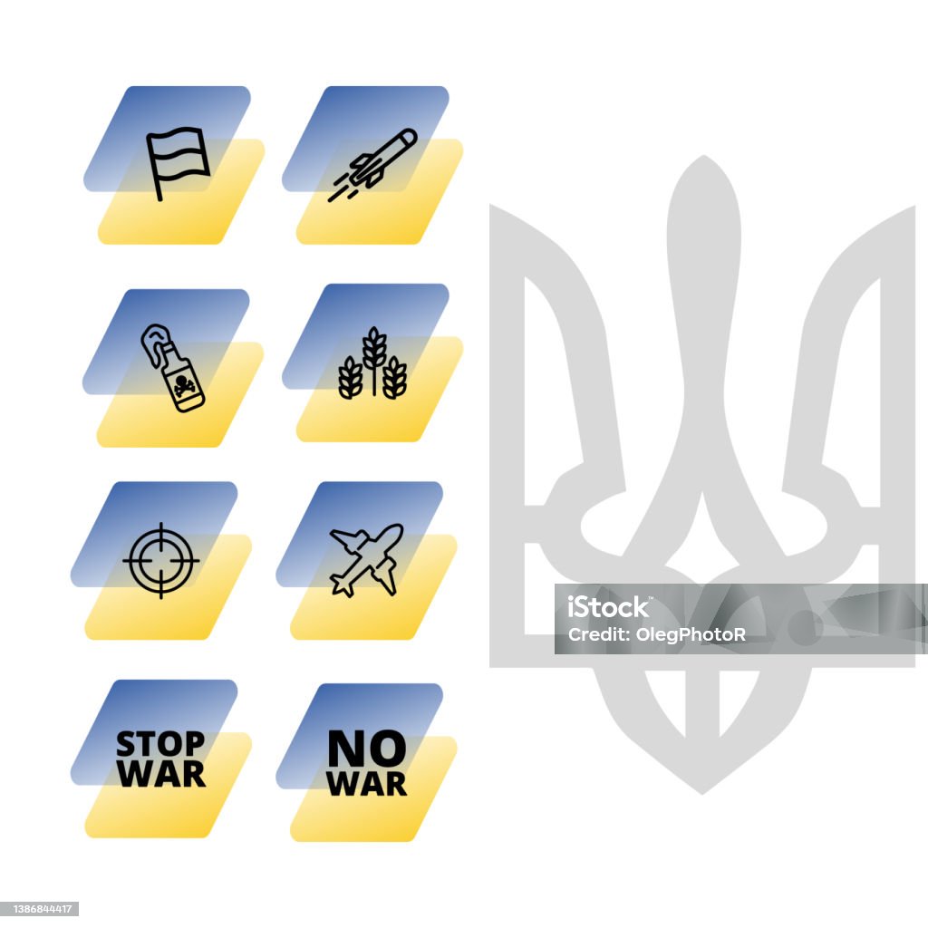 Set Of Stop War Vector Stickers And Icons Ukrainian Flag Stock