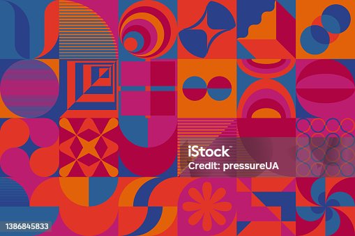 istock Modernism Aesthetics Inspired Vector Graphic Pattern Made With Abstract Geometric Shapes 1386845833