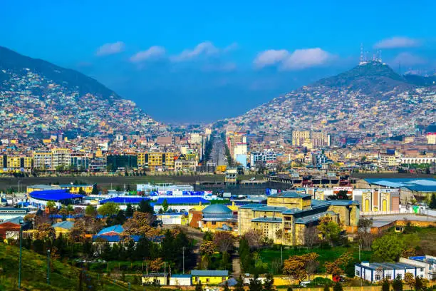 A rare high angle view of Kabul cityscape.