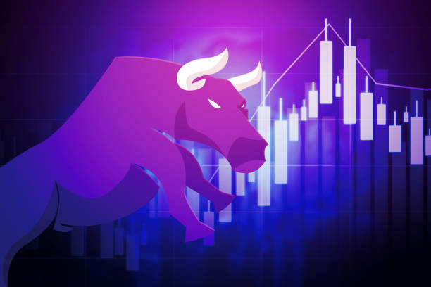 istock Bull jumping near the candlestick chart 1386847295