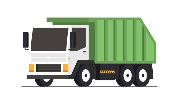 ilustraciones, imágenes clip art, dibujos animados e iconos de stock de concepto de camión de basura ilustración vectorial - camion de basura