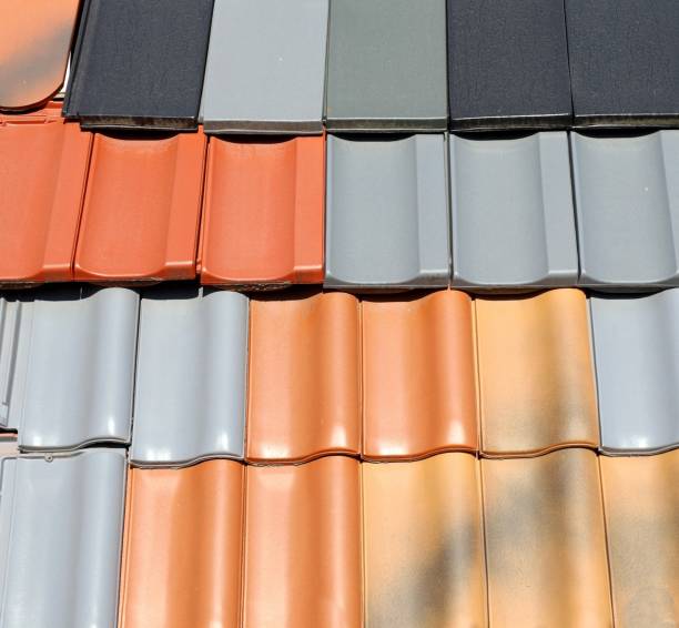 istock Samples of plastic roof tiles on show. 1386848669