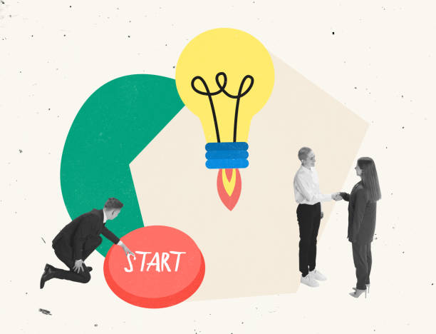 Creative design. Group of people, employees working on developing new stratup idea, successful business project. Teamwork. Profitable cooperation. Concept of business, career development, success