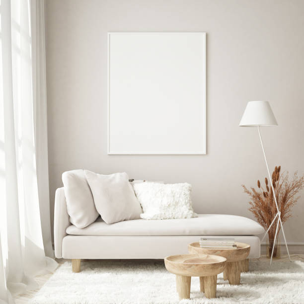 istock mock up poster frame in modern interior background, living room, Scandinavian style, 3D render, 3D illustration 1386850419