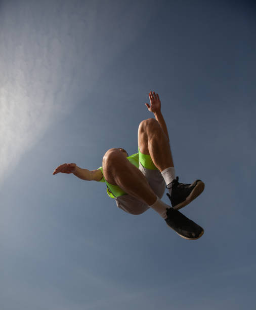 istock Guys is jumping above the camera 1386851529