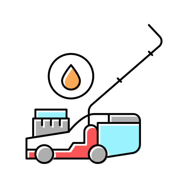 illustrazioni stock, clip art, cartoni animati e icone di tendenza di benzina tosaerba colore icona illustrazione vettoriale - rotary mower illustrations