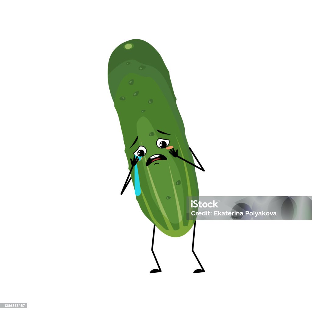 Courgette Crying Cucumber Character With Crying And Tears Emotion Stock Illustration ...