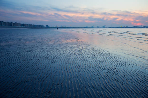 Sunset on a beach in Belgium, Knokke.