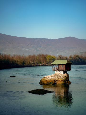 Little house on the rock on the middle of the Drina river in west Serbia, in Bajina Basta, one of the most popular attractions of this area.