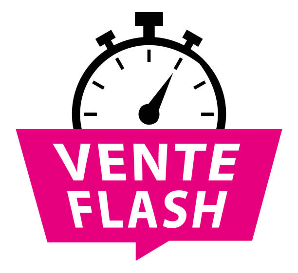 illustrations, cliparts, dessins animés et icônes de vente flash en français langue. bulle rose avec chronomètre. icône vectorielle. - spending time flash