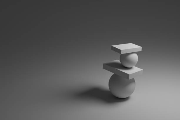 istock Balance geometric ball and cube shapes podium monochrome 3d illustration 1386860310