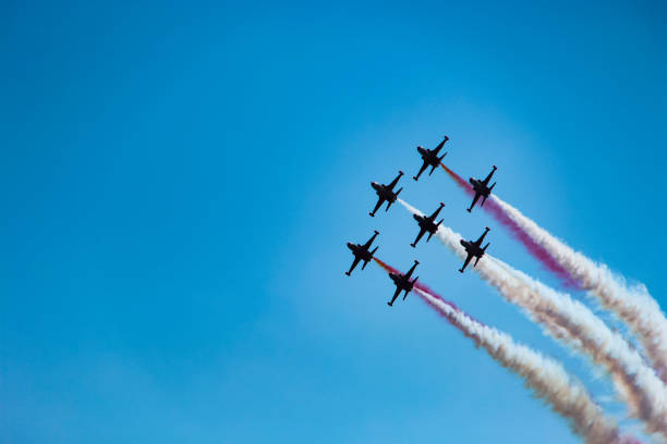 Antalya, Turkey - April 23, 2017: Jets performing in the skies of Antalya on a sunny and clear day
