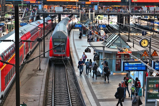 Berlin, Germany - September 24, 2023: A picture of a Deutsche Bahn AG train at the Berlin Central Station.