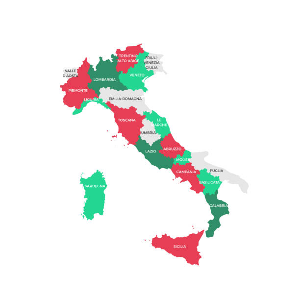 ilustrações de stock, clip art, desenhos animados e ícones de italy regions map - italy map vector sicily