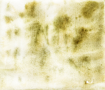 Moss green yellow stains blots watercolor background. Template for decorating designs and illustrations.