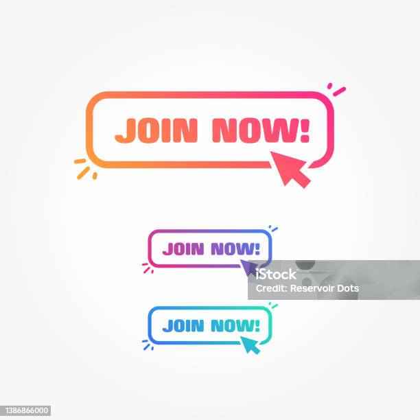 Join Nowbutton Join Now Button With Cursor Label Set Stock Illustration - Download ...