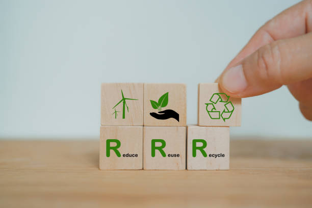 istock hand arranged wooden cube block over reduce, reuse and recycle text for save world, environmental concept 1386866097