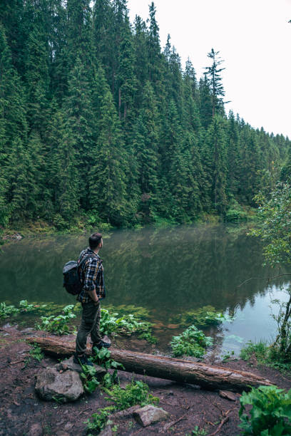 istock strong man hiker looking at mountain lake 1386867809