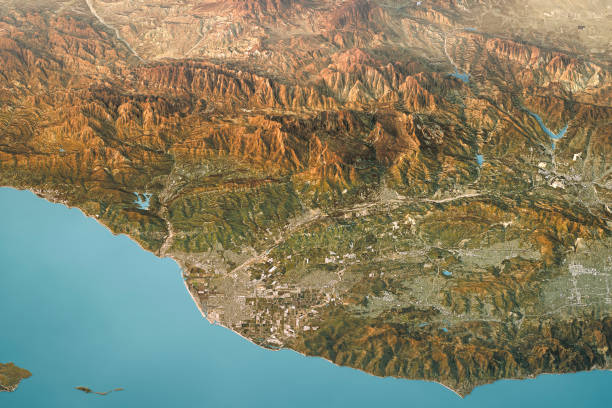 Ventura County Satellite Image Topographic 3D View