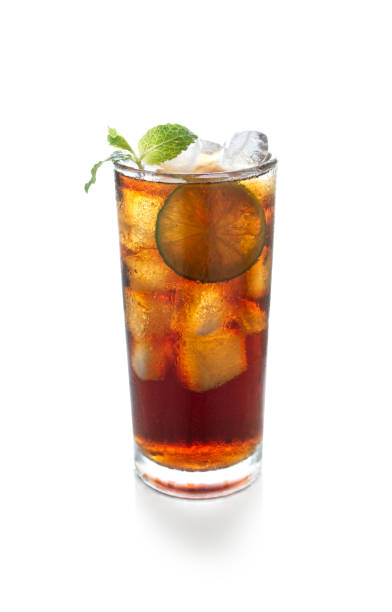 Ice cola with lemon  and mint leaves with clipping path stock photo