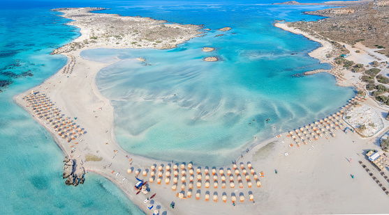 Aerial view of Elafonissi beach, Crete, Greece