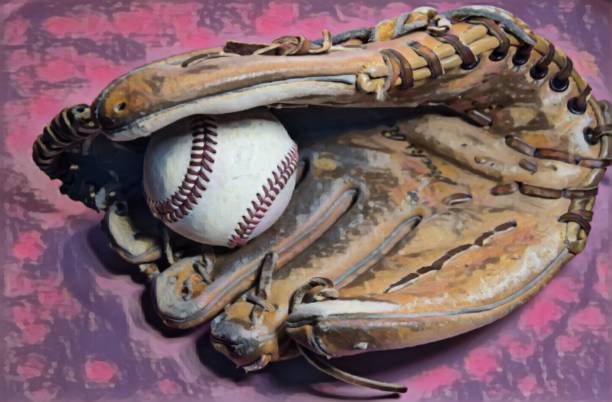 istock Baseball glove and ball, painting 1386882824