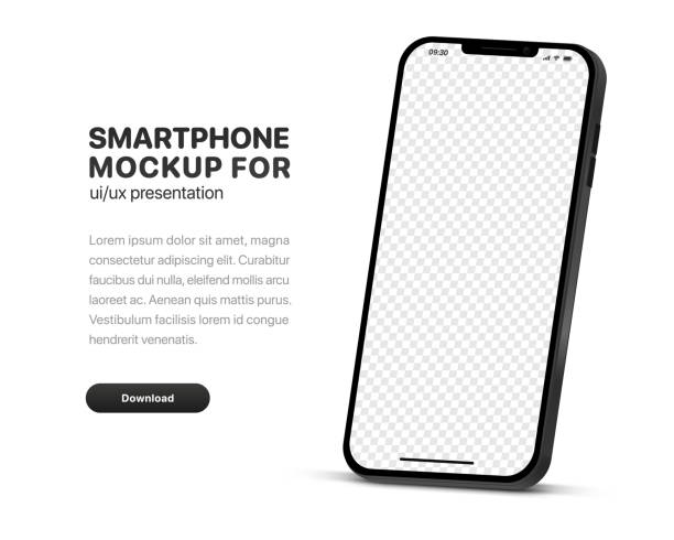 3d high quality vector smartphone mockups. ultra realistic mobile device ui ux mockup for presentation template. 3d isometric phone with different angles views. cellphone frame with  fillable field. - iphone stock illustrations