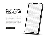3d high quality vector smartphone mockups. Ultra realistic mobile device UI UX mockup for presentation template. 3d isometric phone with different angles views. Cellphone frame with  fillable field.