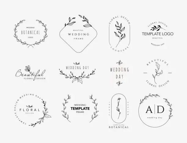 Vector illustration of Beautiful logos with floral ornaments and frames for beauty industry weddings Vector illustration