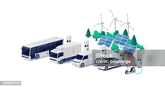 istock Company electric cars fleet charging on renewable energy"n 1386887029