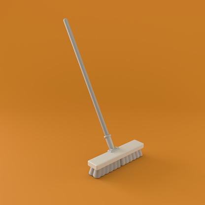 Monochrome Broom on Orange Background, 3d Rendering