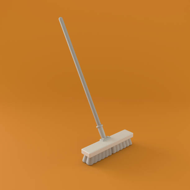 Monochrome Broom on Orange Background, 3d Rendering stock photo