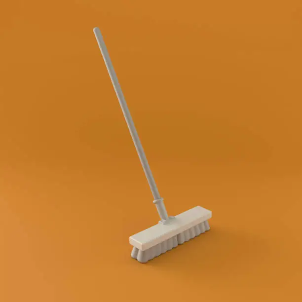 Photo of Monochrome Broom on Orange Background, 3d Rendering