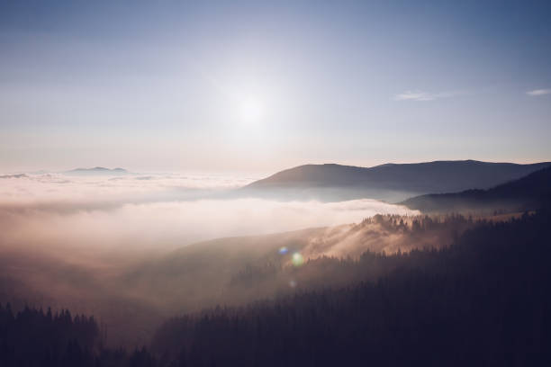 istock Impressive image of hills with coniferous trees in the morning light. 1386889042